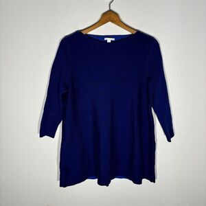 COS Blue Wool Long Sleeve Oversized Round Neck Sweater Size Large 3/4 Sleeves